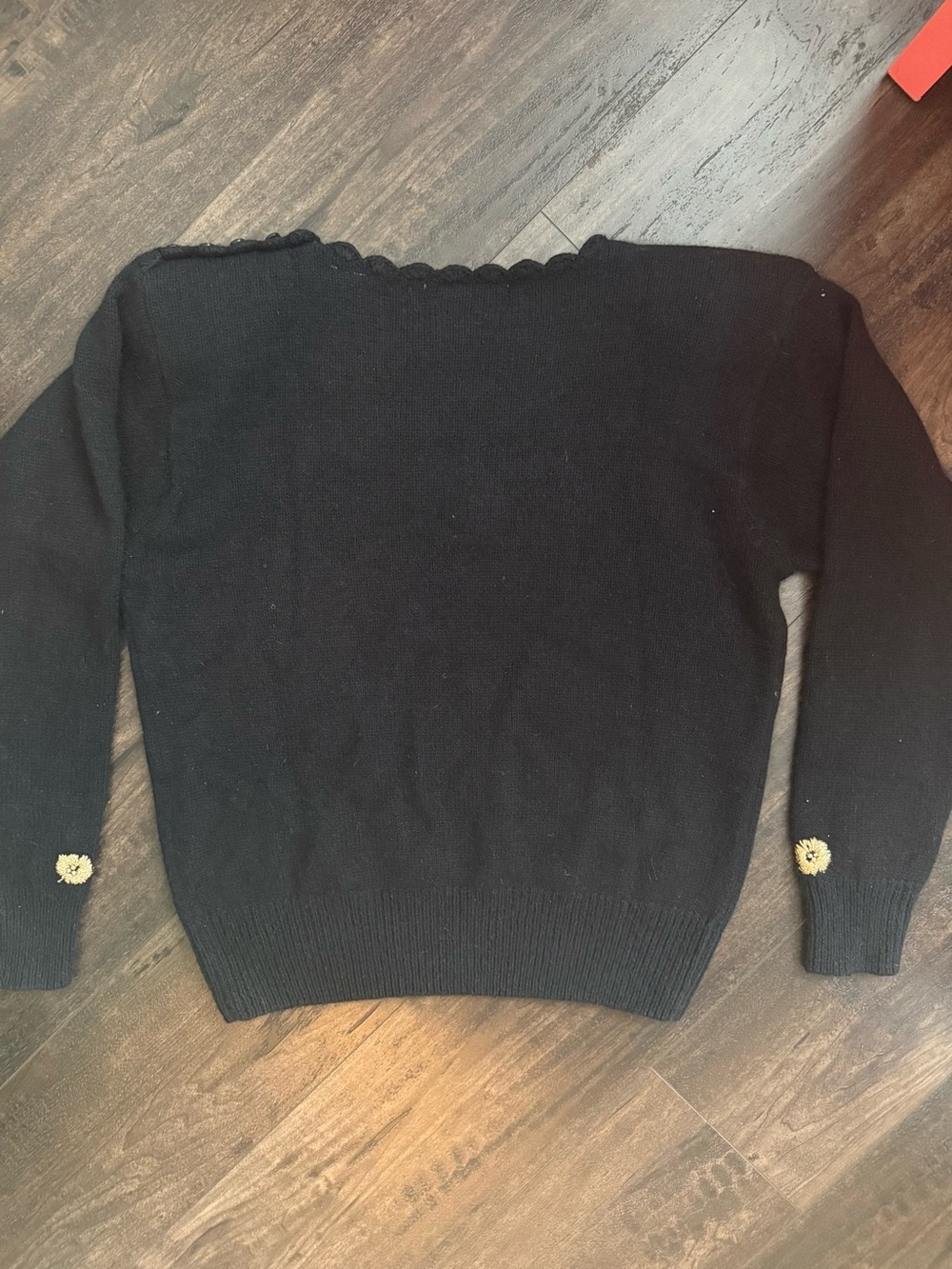 Vintage Karen Scott Silk Angora Lambswool Floral Sweater Black Gold Medium - Picture 8 of 10